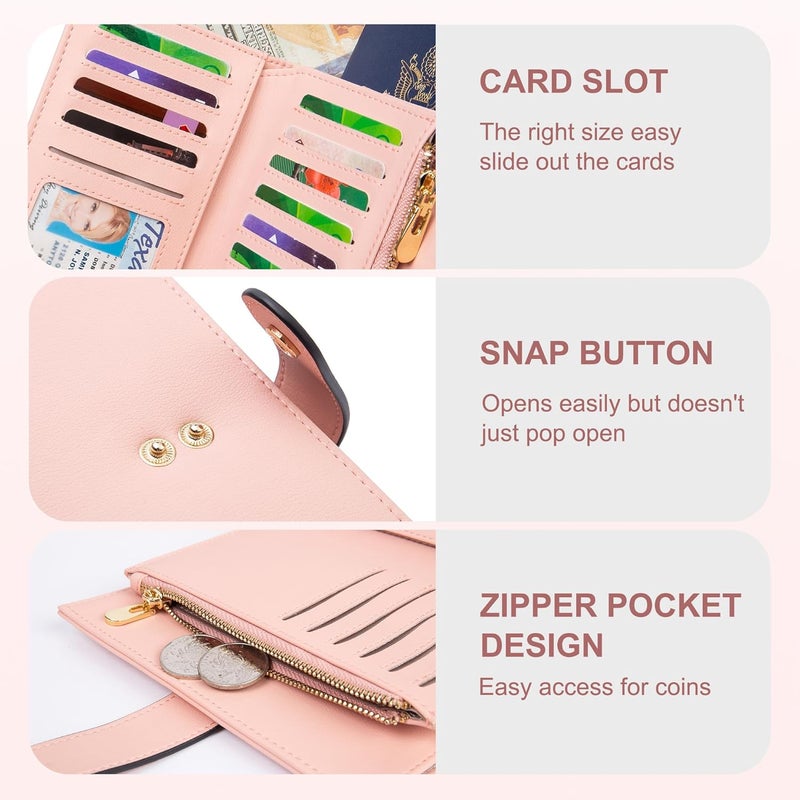yiijay Womens Wallet RFID Blocking Leather Trifold Clutch Wallet Credit Card Holder Ladies Travel Wallet Purse with Pen Holder - Image 3
